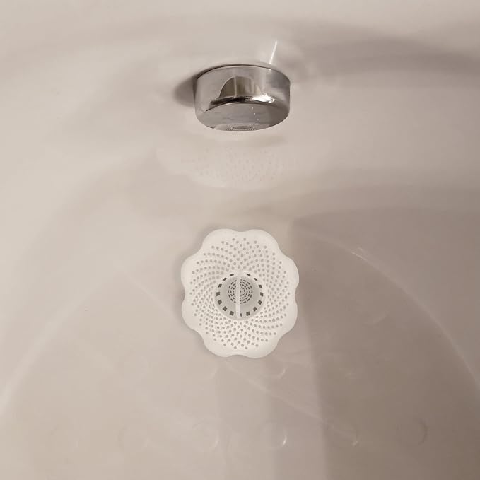 Danco Bathtub Drain Hair Catcher with in-Drain Basket and Strainer Pegs, fits 1.8″ Tub Drains, Protects Drains from Clogs, White, (10306)