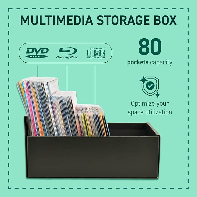 Tarifold DVD and CD Storage Box, Holds 80 Sleeves, Durable Cardboard, Black | Fits DVD, CD and Blu-Ray sleeves, lightweight yet sturdy cardboard, surface-treated interior and exterior, scratch-resistant