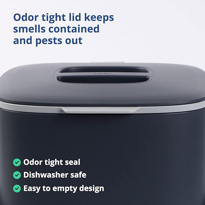 Blue Ginkgo Kitchen Compost Bin [2.6L / 0.69 GAL] – Filter-Free, Odor-Tight Countertop Food Waste Pail with Handles (Made in Korea, Gray)