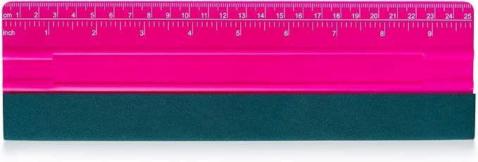 FOSHIO Professional Squeegee for Vinyl, Decals, Sticker Paper, Wallpaper, Window Film, Craft, Suede Felt Squeegee Smoothing Tool with Ruler, Pink (10 inches)