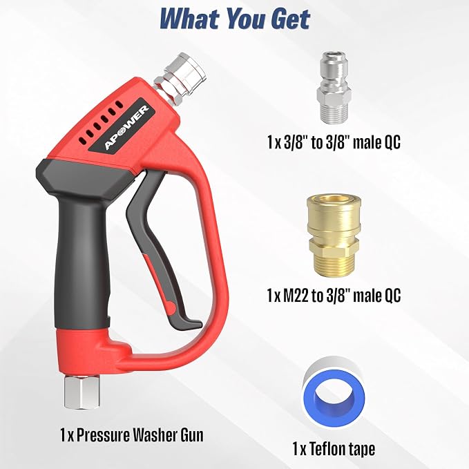 Pressure Washer Gun with 360 Swivel, Max 5000 PSI Power Washer Short Gun with 3/8" Male Plug and 1/4" Quick Connector Coupler, Car Wash Accessories