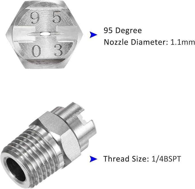 M METERXITY 5-Pack Flat Fan Spray Tip, 95 Degree 1/4BSPT Male Stainless Steel Pressure Washer Nozzles Cleaner Nozzle Replacement W Sealing Tape for Water Guns (1.1mm Orifice)
