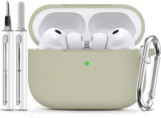 Ljusmicker for AirPods Pro 3 Case 2025 with Cleaner Kit,Khaki | Soft Silicone Protective Cover for Apple AirPod Pro 3rd Generation Case with Keychain for Women Men,Shockproof