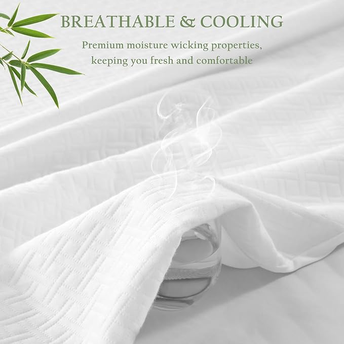 100% Waterproof Twin Mattress Protector, Breathable Bamboo Rayon Mattress Cover with 8”-21” Deep Pocket, Noiseless Cool 3D Air Mattress Cover, Hypoallergenic & Odor Resistant