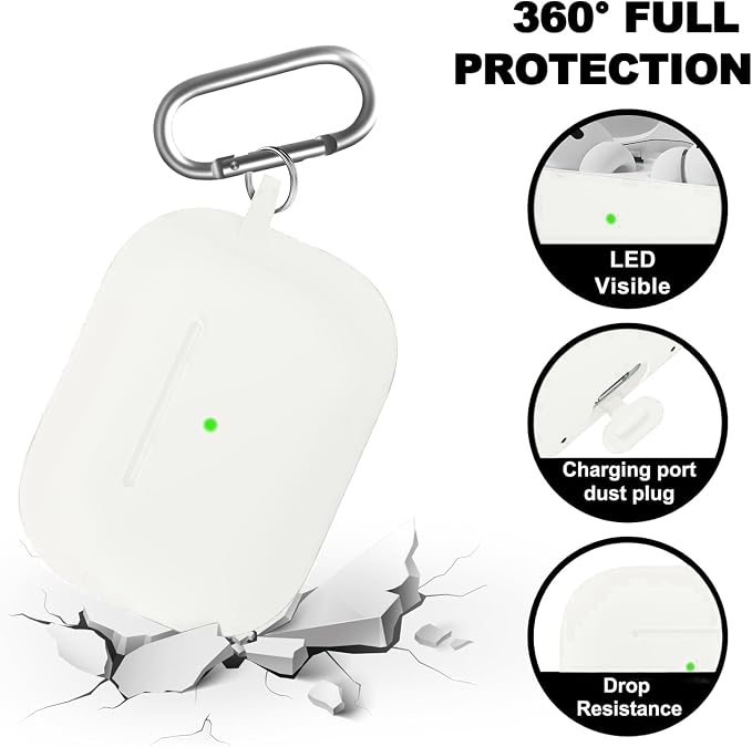 Full-Coverage dustproof Design for AirPods Pro 3 Case Cover with Cleaner Kit, Soft Silicone Cover for AirPods Pro 3rd Generation Comes with Keychain,Suitable for 3rd Generation Case,White