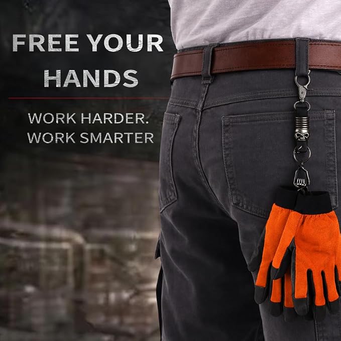 Heavy Duty Glove & Hat Clip with Carabiner, All-Metal Spring Clamp Work Glove Holder for Tool Belt, Harness, Backpack