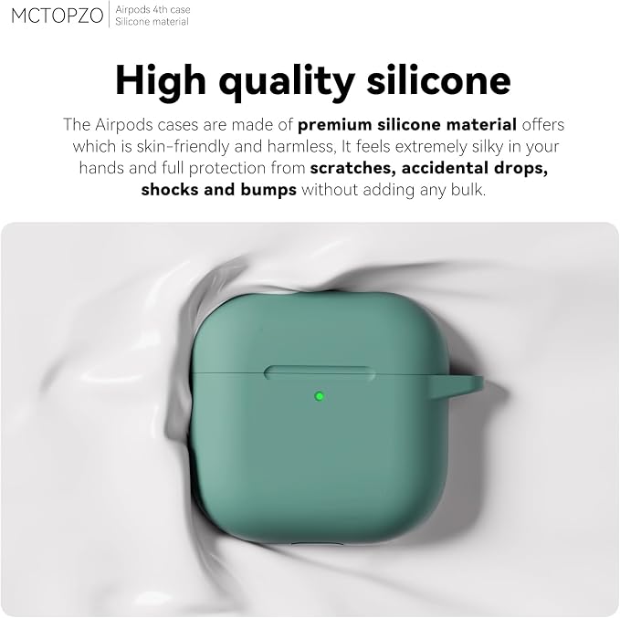 for AirPods 4 Case 2024 with Cleaner Kit & Keychain-Pine Green | Silicone Protective Cover for Apple AirPods 4th Generation Case,for Women Men,One-Piece Design,Shockproof,Dust Proof