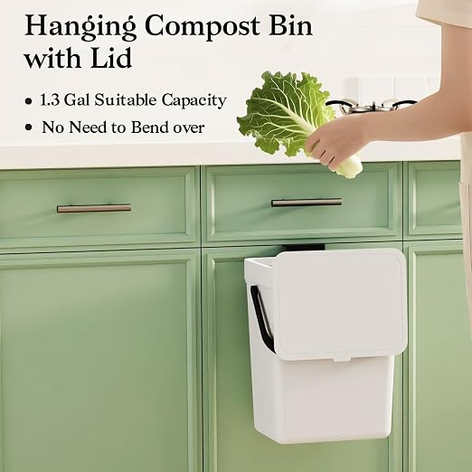 LALASTAR Small Trash Can with Lid, Kitchen Compost Bin for Countertop or Under Sink, Plastic Hanging Waste Basket for RV/Office/Bedroom/Dorm, Mountable, 5L/1.3 Gal,Sliding Lid, White