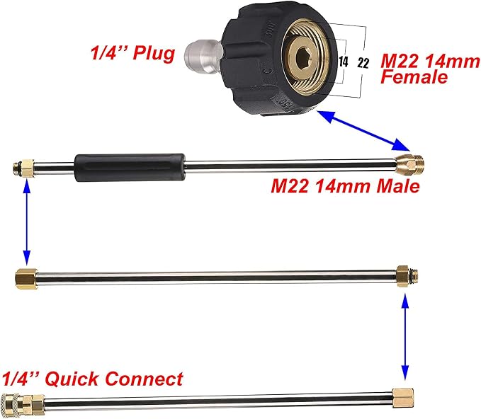 Tool Daily Pressure Washer Extension Wand, 90 Inch Power Washer Lance | 1/4 Inch Quick Connect, M22 14mm, 4000 PSI