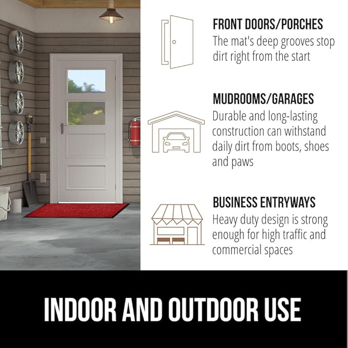 GORILLA GRIP Traffic Guard Door Mat, 70x24, Heavy Duty Welcome Mats, Commercial Office Space Doormat, Waterproof, Fade Resistant, Strong Rubber Backing, Low Profile, Shoe and Boot Scraper, Red