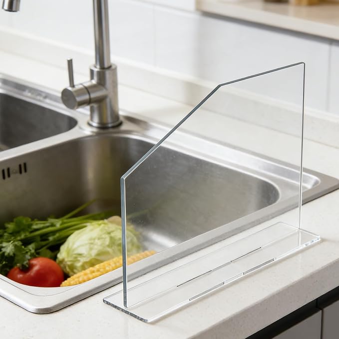 2 PCS Acrylic Sink Splash Guard Clear Splash Guard for Kitchen Sink Area 16.14 * 13.38 Inch Clear Freestanding Panel Barrier with Base