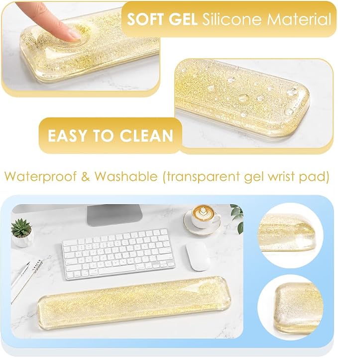 Wrist Rest Pad Comfortable Silicone Cushion Bling Bling | Typing Hand Pain Relief Support Keyboard Pad with Gel-filled Magic Keyboard Other Keyboards Office & Home (Bright Yellow)