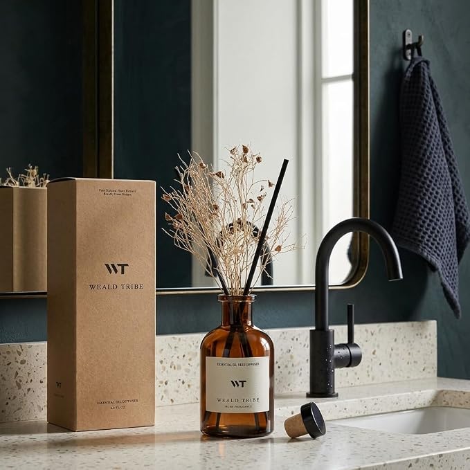 Flower Reed Diffuser Set Clean White Linen Scent for Bathroom Air Fresheners | 4.0 fl oz Essential Oils with Sticks Home Fragrance Defusers | House Bedroom Office Shelf Decor & Gift