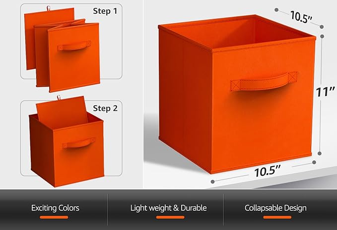 Sorbus Storage Cubes - 11" Foldable Storage Bins with Handle for Nursery, Playroom, Closet Organizers and Storage - 6 Fabric Shelf Basket for Toys, Books, Clothes - Purple Green & Orange Storage Bin