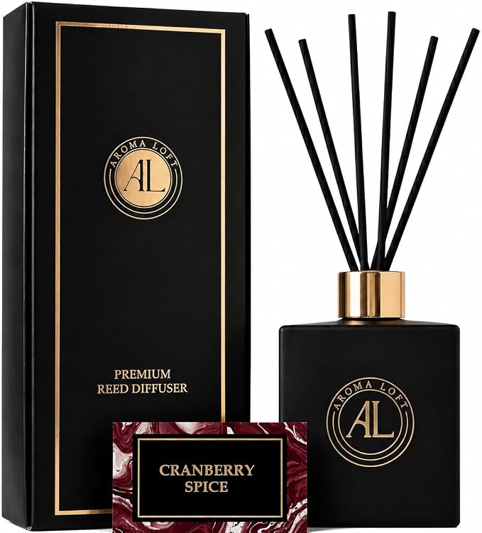 Black Reed Diffusers for Home | Premium Long-Lasting Fragrance Diffuser | Reed Diffuser Sticks in Oil Set | Smells Good in Bathroom & Office | Black, Spice Fragrance Oils Scent (5 oz)