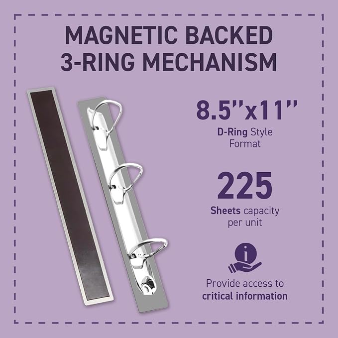 Tarifold Magnetic-Backed 3-Ring Display Supports, 1-Inch D-Ring, 5 Pack | 5 magnetic-backed 3-ring supports, 1-inch D-ring, portrait or landscape, aluminum composite, mounts to metal surfaces