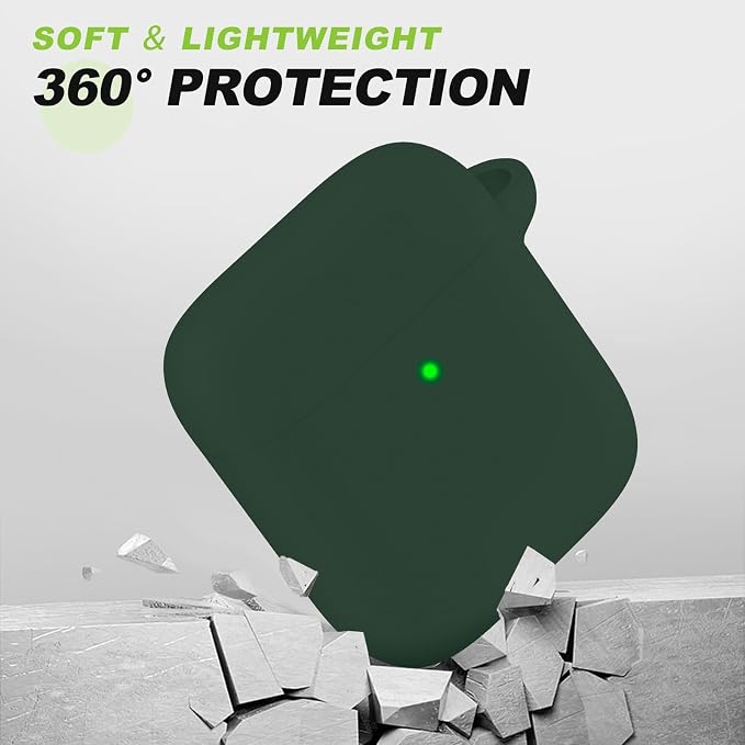 for AirPods 1/2 Case Cover,Come with Cleaner Kit,Soft Skin Silicone Case Cover with Keychain,Full Protective Case for Men and Women,Compatible with AirPods 2nd Generation Case,Blackish Green