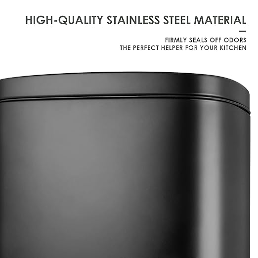 AthLike Trash Can, Stainless Steel Kitchen Garbage Can, Step Waste Bin with Hinged Lid and Removable Inner Bucket, Soft-Close, Dustbin for Bathroom Bedroom Living Room Home (Black, 8 Gal)