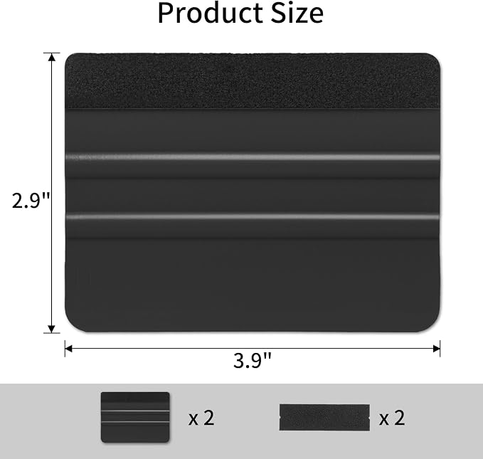 Vinyl Wrap Squeegee 2Pcs Black with Extra 2 Felt Replacements | Extra 2 Felt Replacements, Non Slip Plastic 4 Inch Squeegee, Scratch Free Bubble Elimination, Tool for Car Wrap Window Tint