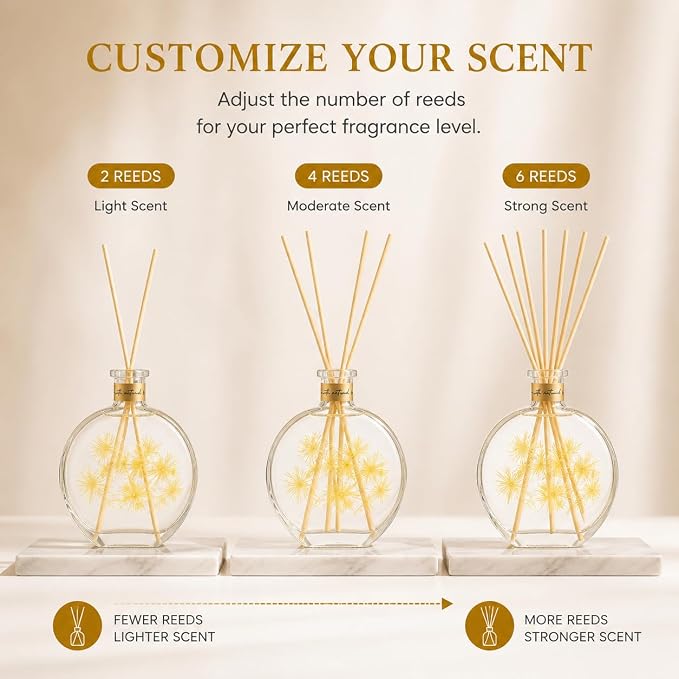 Citrus Reed Diffuser, 3.5 Fl Oz | Bright citrus scent; long-lasting reed diffuser gift set for bedroom, living room, bathroom or office relaxation.
