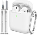 for AirPods 1/2 Case Cover,Come with Cleaner Kit,Soft Skin Silicone Case Cover with Keychain,Full Protective Case for Men and Women,Compatible with AirPods 2nd 1st Generation Case,White