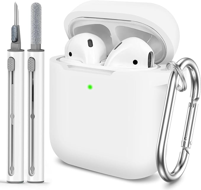 for AirPods 1/2 Case Cover,Come with Cleaner Kit,Soft Skin Silicone Case Cover with Keychain,Full Protective Case for Men and Women,Compatible with AirPods 2nd 1st Generation Case,White
