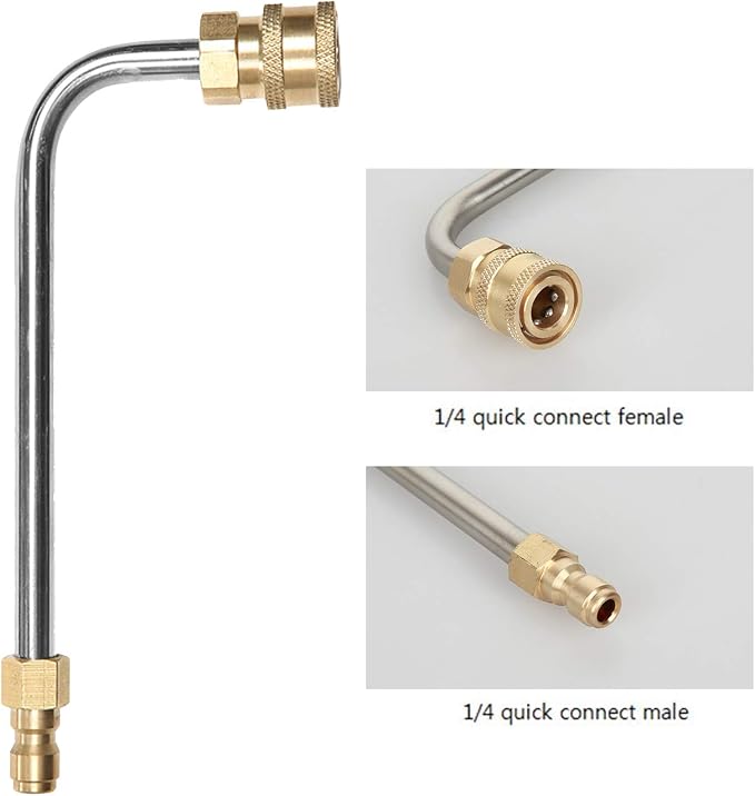 Washer Gutter Cleaner Attachment,Pressure Washer Gutter Rod for Lance/Wand 1/4 Inch Quick Connect,90 degrees curved rod (7 inch)