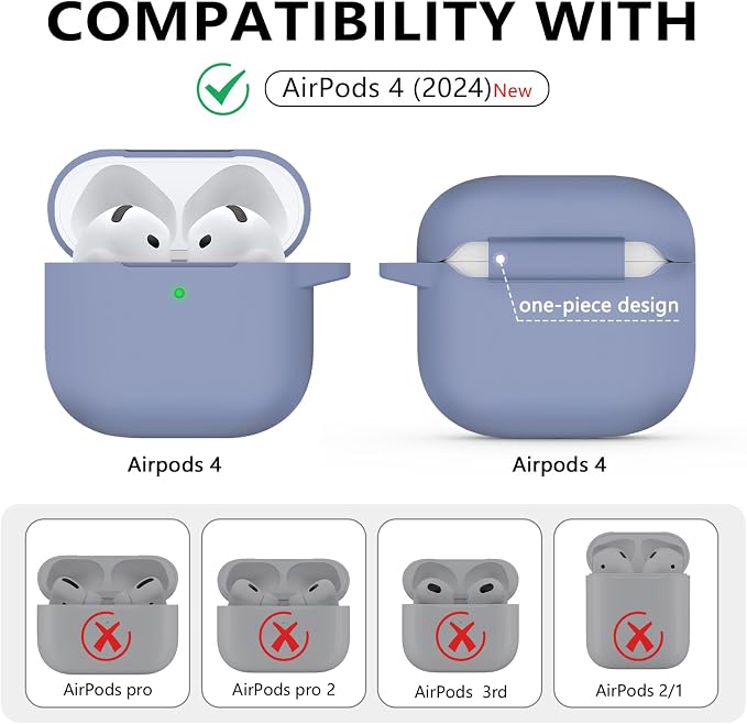 Ljusmicker for AirPods 4 Case 2024 with Cleaner Kit,Soft Silicone Protective Cover for Apple AirPods 4th Generation Cases for Women Men,for AirPod 4 Case Accessories with Keychain-Lavender