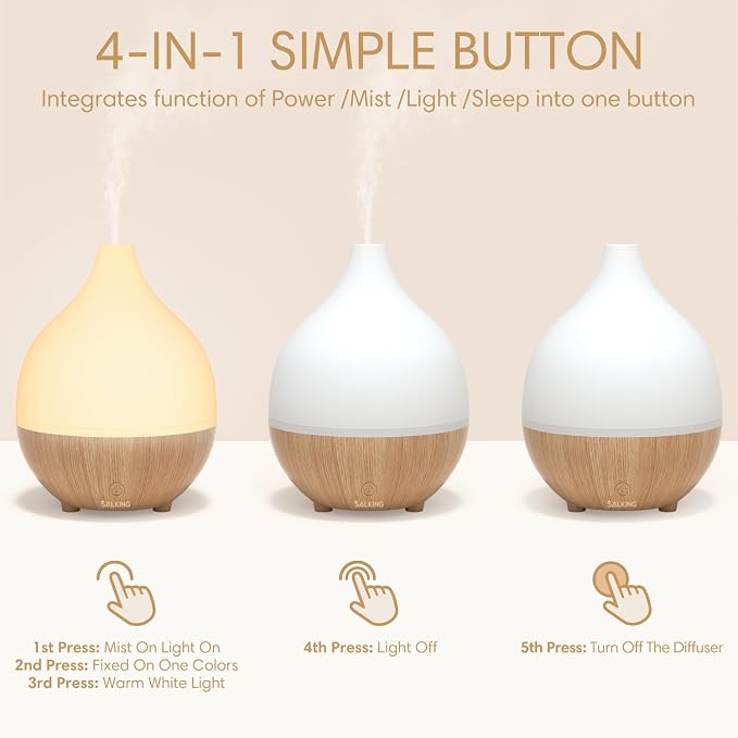 SALKING Essential Oil Diffuser 2 Pack, 100ml Aromatherapy Diffuser for Home | Cool Mist Humidifier with Auto Shut-Off, Ultrasonic Diffusers for Essential Oils, Warm White Lights, Quiet, Bedroom, Office