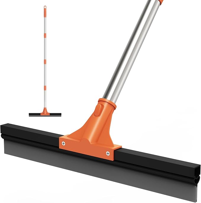 Floor Squeegee for Concrete Floor,18" Large Heavy Duty Squeegee for Floor, Rubber Broom with 62" Long Handle for Bathroom Tile, Garage Concrete, Deck, Shower Glass, Window Cleaning