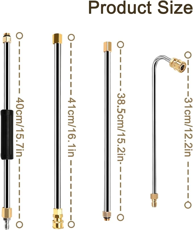 Pressure Washer Extension Wand 120", Gutter Cleaner Attachment | 10 Pc Power Washer Lance with 6 Atomization Nozzle Tips,1 Gutter Cleaner Attachment Curved Rod, 1/4" Quick Connect, 4000 PSI