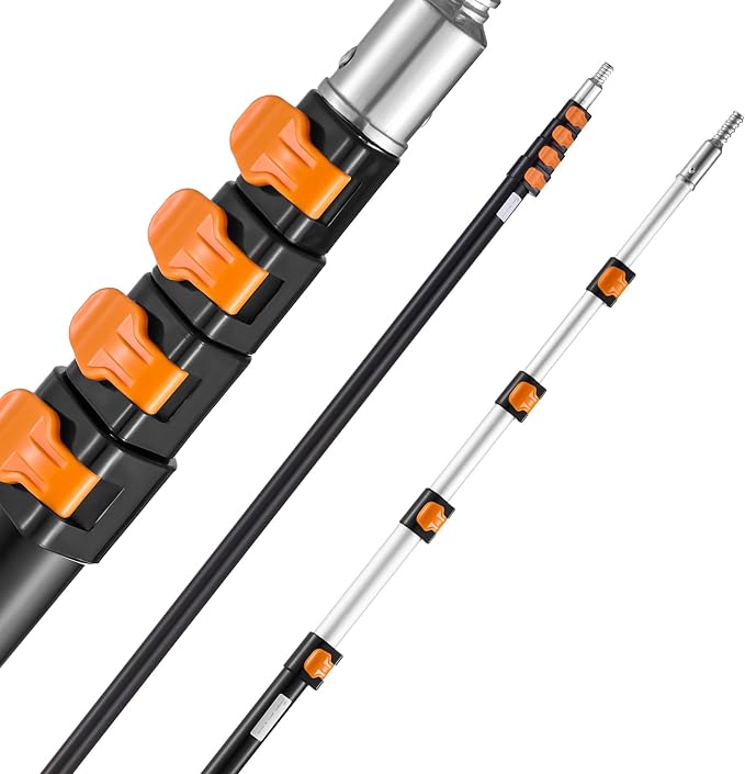 VEVOR Telescopic Extension Pole, 7-30 FT Multi-Purpose Extension Pole, Sturdy Aluminum Alloy Paint Extendable Pole with Flip-Lock Design, Telescopic Pole for Painting, Dusting and Cleaning | For Painting, Dusting, Cleaning, Flip-Lock Design, Flexible L...