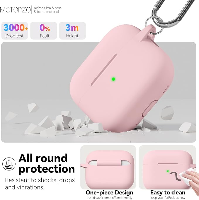for AirPods Pro 3 Case 2025,Come with Cleaner Kit,Pink | Silicone Protective Cover for Airpod Pro 3rd Generation Case with Keychain,for Women Men,One-Piece Design,Shockproof