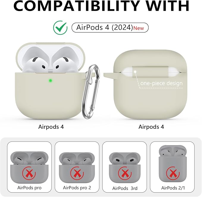 Ljusmicker for AirPods 4 Case 2024 with Cleaner Kit,Soft Silicone Protective Cover for Apple AirPods 4th Generation Cases for Women Men,for AirPod 4 Case Accessories with Keychain-Khaki