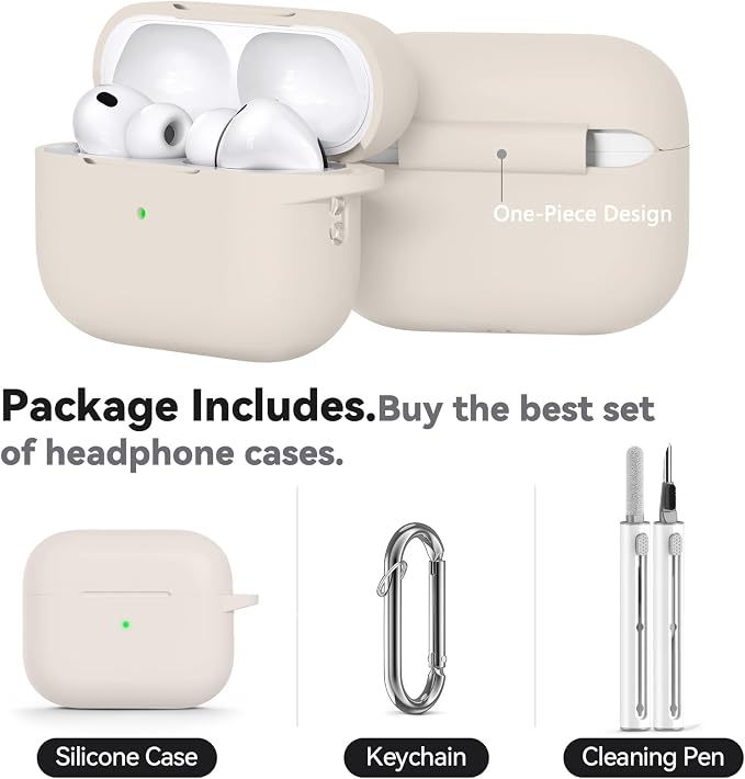 Ljusmicker for AirPods Pro 3 Case 2025 with Cleaner Kit,Stone | Soft Silicone Protective Cover for Apple AirPod Pro 3rd Generation Case with Keychain for Women Men,Shockproof