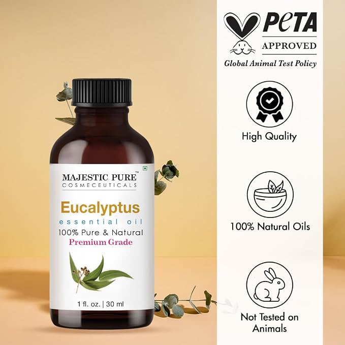 Majestic Pure Eucalyptus Essential Oil for Diffuser - 1 Fl Oz | 100% Natural Essentials Oils for home fragrance, diffuser use, massage, DIY candles, DIY soaps, Aromatherapy