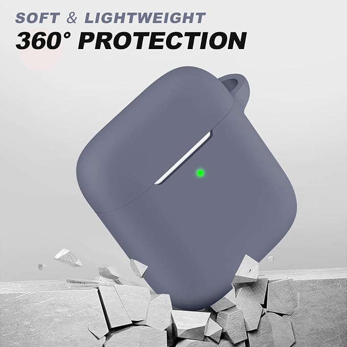 for AirPods Case Cover, Come with Cleaner Kit, Soft Silicone Protective Cover with Buckle, Compatible with Apple AirPods 2nd 1st Generation Charging Case, Front LED Visible, Grey Blue