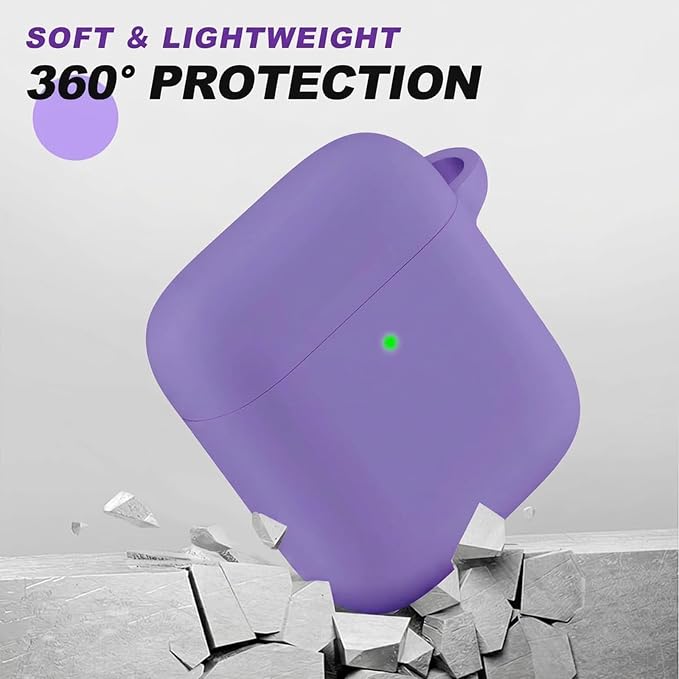 for AirPods Case Cover, Come with Clean Pen，Soft Silicone Protective Cover with Buckle for Women Men Compatible with AirPods 2nd 1st Generation Charging Case, Front LED Visible,Purple