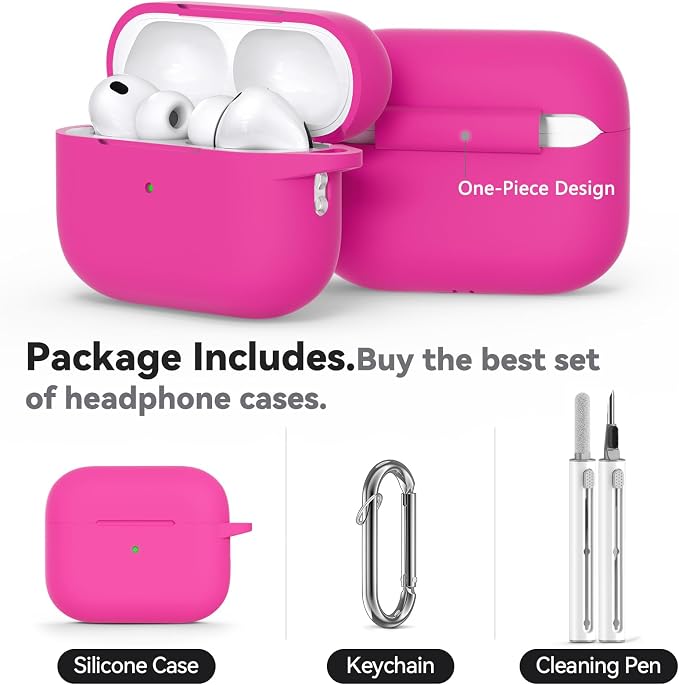 Ljusmicker for AirPods Pro 3 Case 2025 with Cleaner Kit,Hot Pink | Soft Silicone Protective Cover for Apple AirPod Pro 3rd Generation Case with Keychain for Women Men,Shockproof