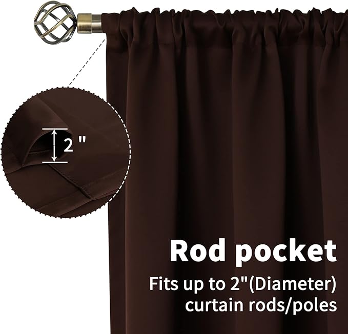BGment Brown Blackout Curtains 45 Inch Long for Bedroom Kitchen Window - Short Length Chocolate Thermal Insulated Darkening Drapes with Rod Pocket for Bathroom, 42 x 45 Inch, 2 Panels
