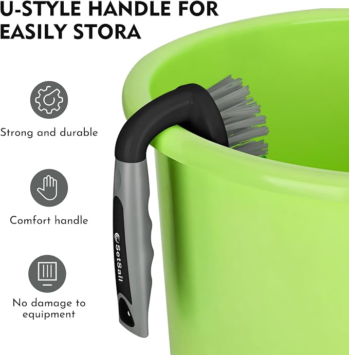 SetSail Scrub Brush, Stiff Bristle Cleaning Scrubber, 2 Pack(Black Grey) | Durable Bristles Ergonomic Non-Slip Tpr Grip. U-Style Hanging Loop for Storage. Use for Shower, Tub, Tile, Kitchen, Carpet.