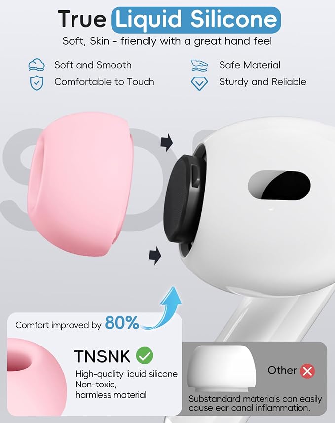 4 Pairs Replacement Ear Tips for AirPods Pro 1st /2nd(Pink) | with Noise Reduction Hole,Built-in dust Guard Screen Silicone Ear Tips with Cleaning Pen