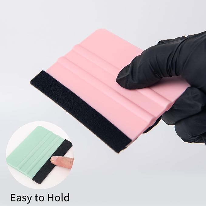 2 Pcs Felt Edge Squeegee 4 Inch Teal and Pink | Extra 2 Felt Replacements, Non Slip Plastic 4 Inch Squeegee, Scratch Free Bubble Elimination, for Car Wrap Window