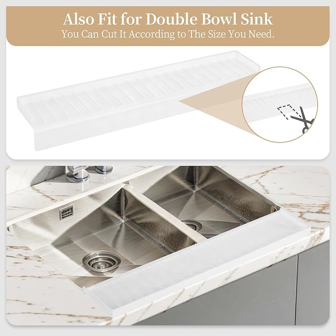 Sink Edge Protector with Suction Cup, 30" x 4", Silicone Sink Splash Guard for Kitchen & Bathroom, Protect Countertop from Scratches, Stains, for Stainless Steel Granite Quartz