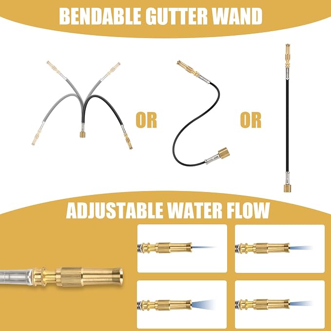 16FT (24ft Reach) Telescopic Gutter Cleaning Tools from The Ground, Rain Gutter Cleaners Tool with Hose Copper Attachment, Long Reach Gutters Cleaner Wand with Extension Pole