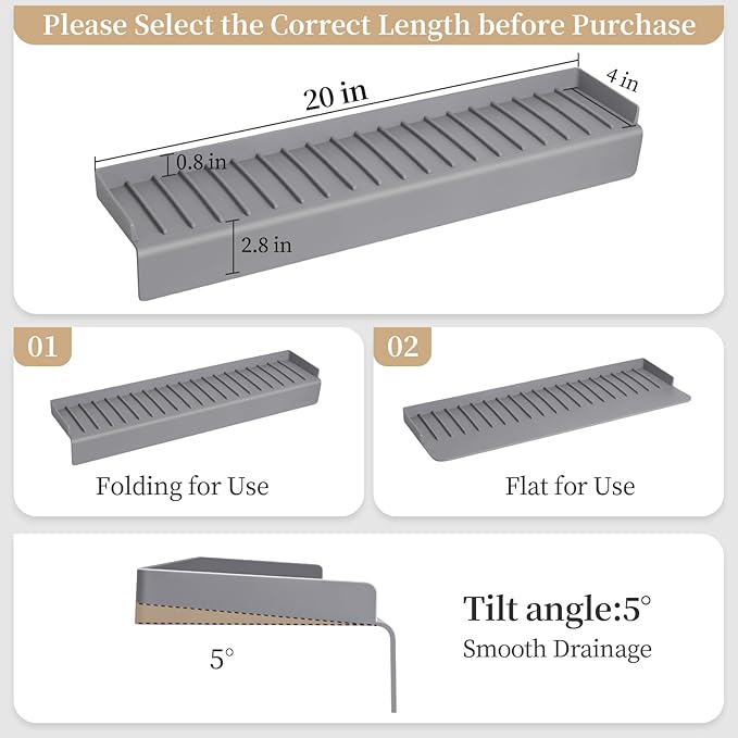 Sink Edge Protector with Suction Cup, 14" 20" 24" 30", Silicone Sink Splash Guard for Kitchen & Bathroom, Protect Countertop from Scratches, Stains, for Stainless Steel Granite Quartz