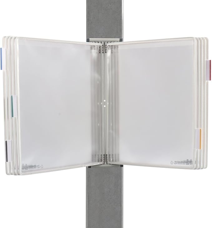 Tarifold Wall Mount Reference System, 10 Pockets, Expandable, White | 10 double-sided PVC pockets hold 20 letter-size sheets, sturdy wall-mount bracket, snap-on index tabs, easy to install