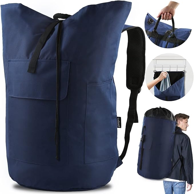 Laundry Bag Backpack, 125L Extra Large Travel Laundry Bags with Shoulder Straps, Adjustable & Extendable Design, Laundry Hamper Bag with 3 Pockets for Laundromat, College, Travel, Camping