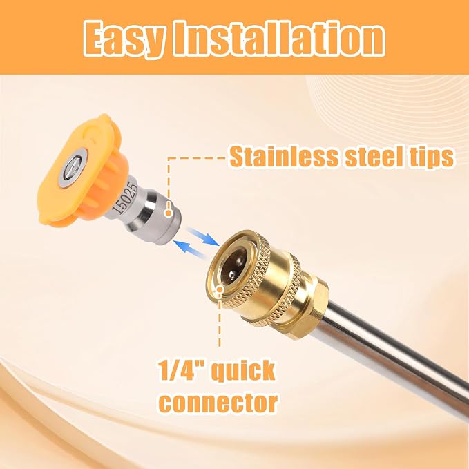 Pressure Washer Tips, 7 Pack Power Washer Nozzle Tips, 15 Degree Yellow, 1/4 Inch Quick Connect, 4000 PSI
