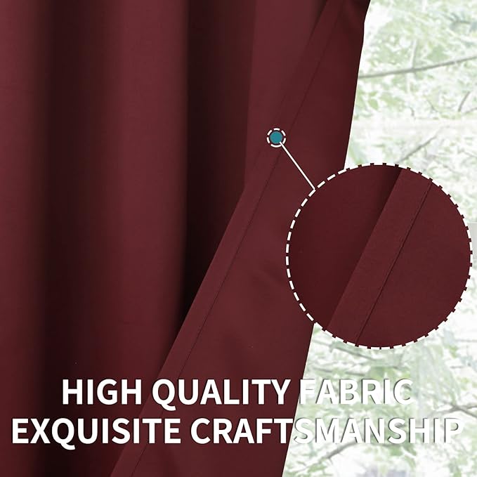 BGment Burgundy Half Window Curtains for Kitchen Cafe Window - Small Blackout Drapes Thermal Insulated Privacy for Rv Bathroom, 29 x 24 Inch, 2 Panels